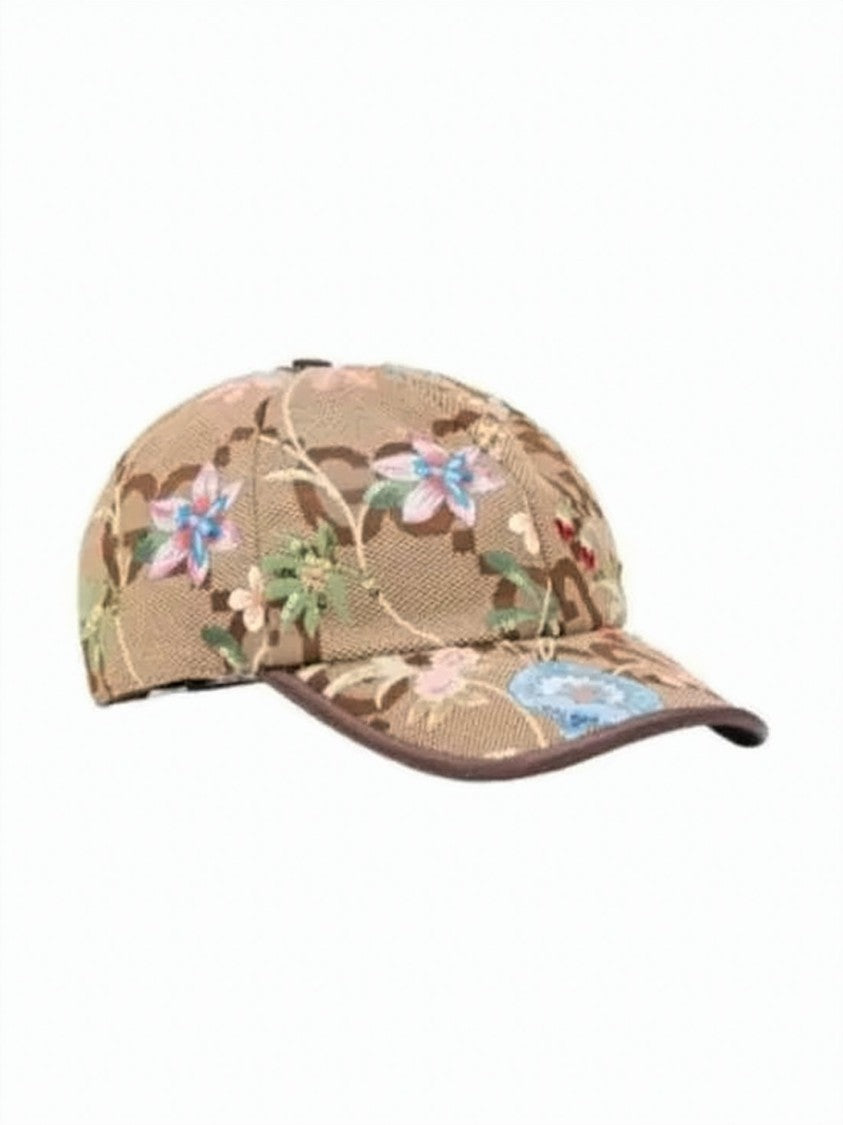 Gucci Structured Floral Embroidery Cap With Curved Brim