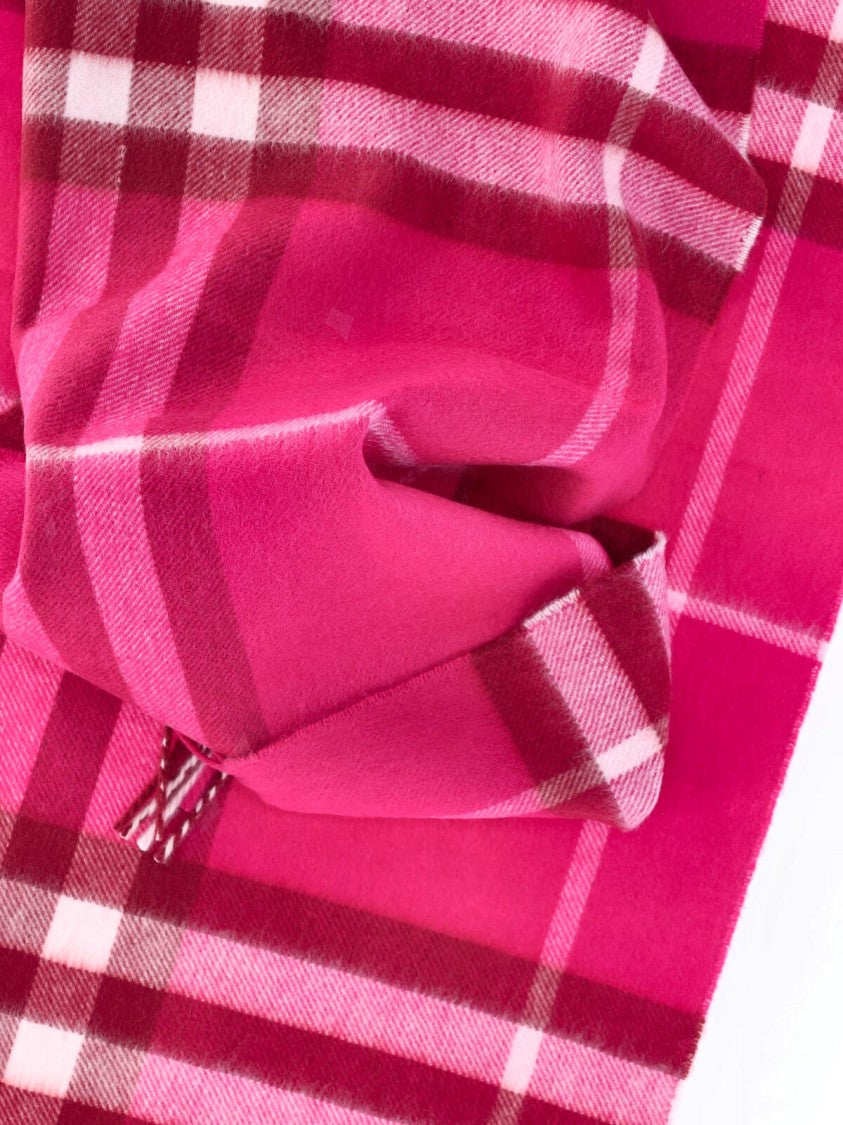 Burberry Brushed Cashmere Check Scarf With Iconic Logo Design