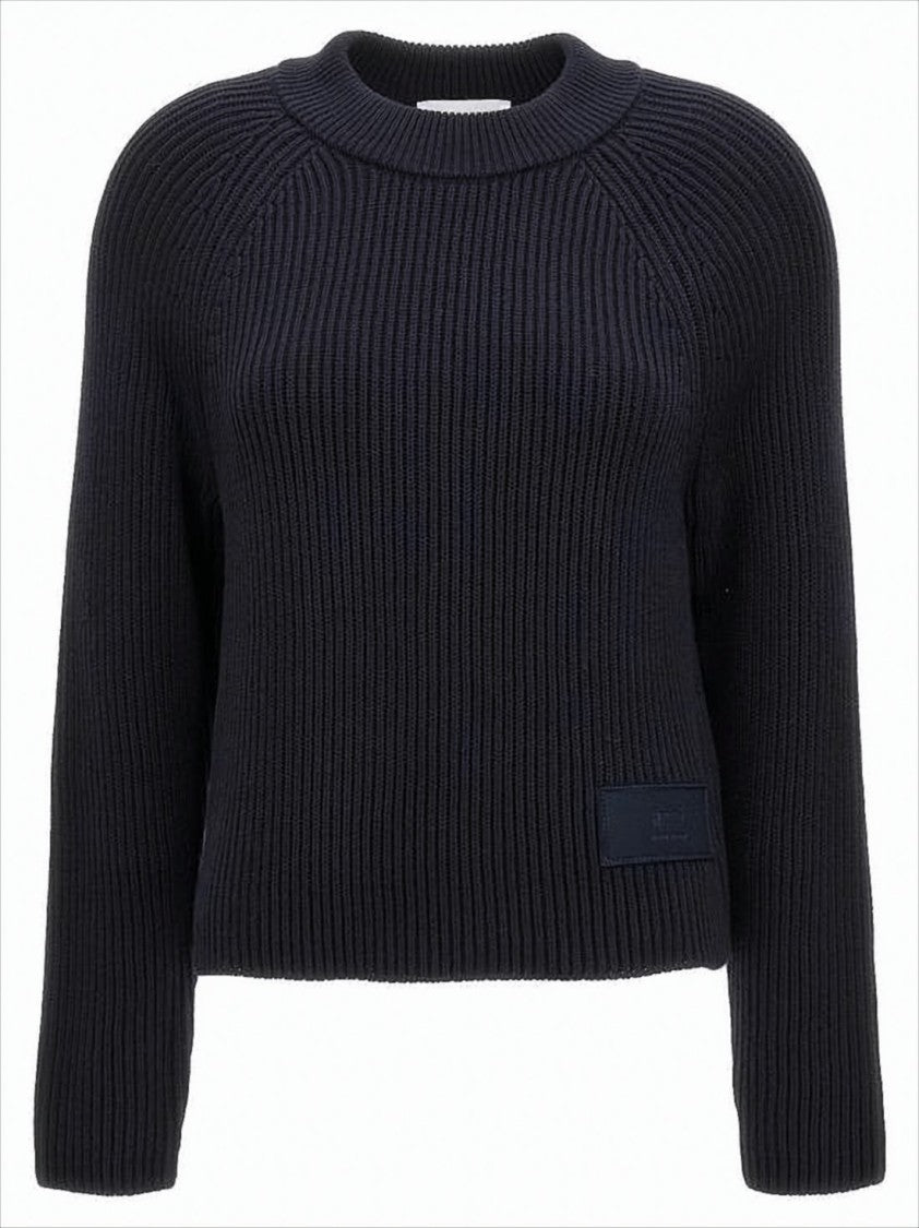 Ami Paris Ribbed Knit Sweater With Crew Neckline