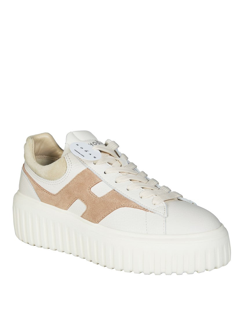 Hogan White Leather Beige Suede Sneakers