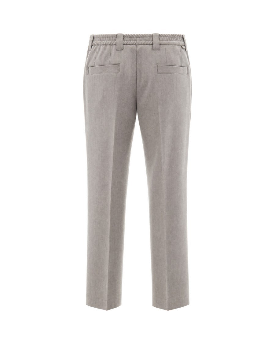 Paolo Pecora Beige Viscose-Blend Regular-Fit Straight-Leg Pants