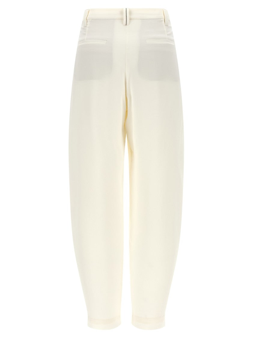 Brunello Cucinelli Fluid Linen Blend Twill Pants With Jewel Detail And Tailored Fit