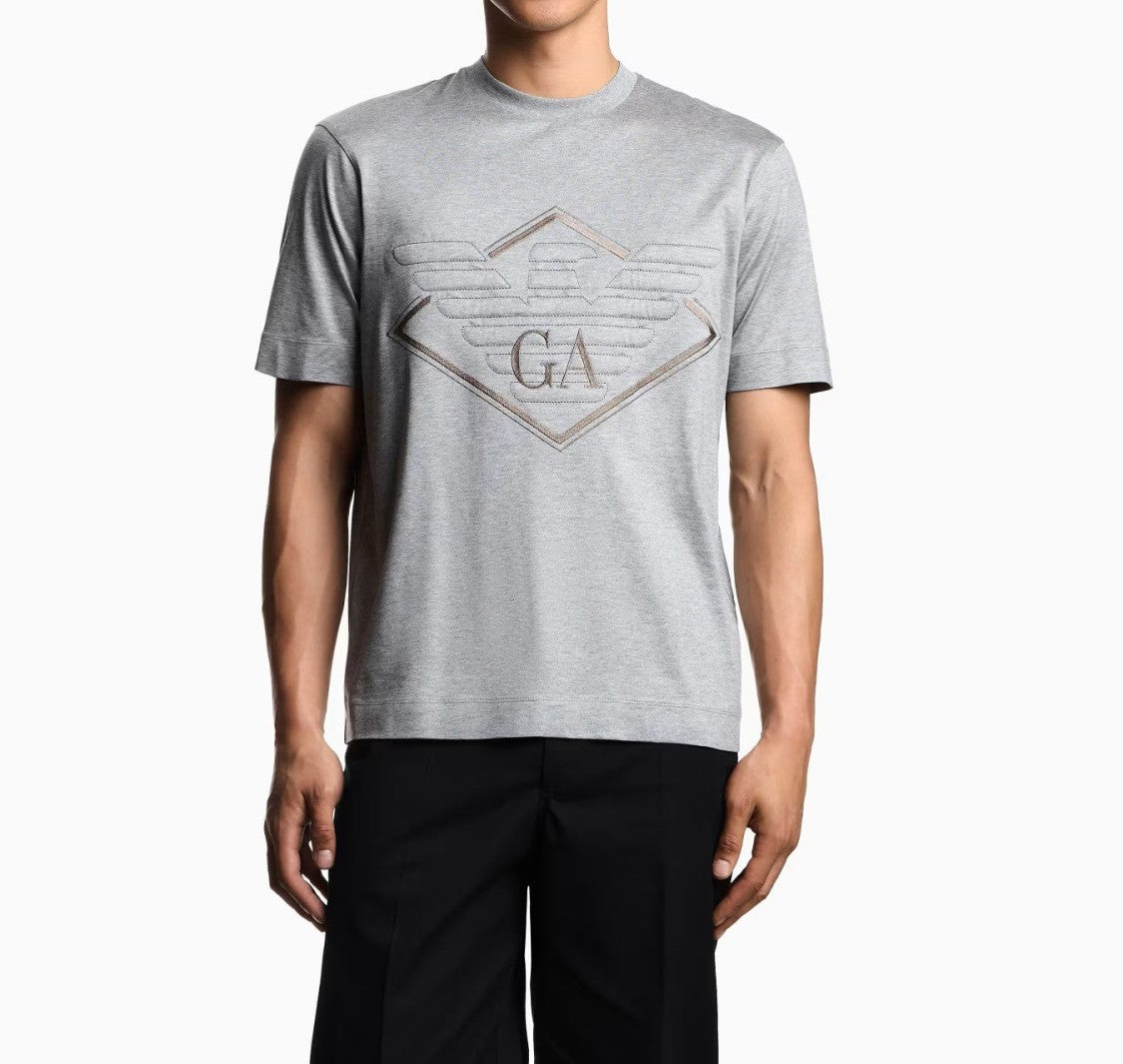 Emporio Armani Maxi-Relief Embroidered Lyocell-Cotton Blend T-Shirt