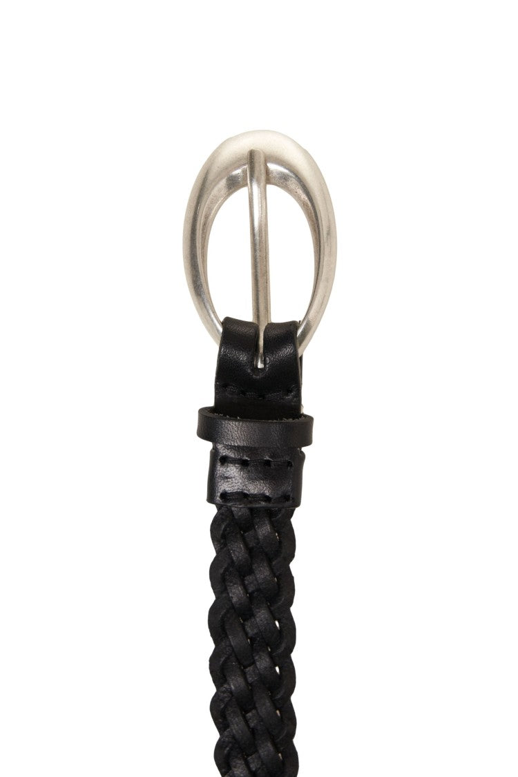 Orciani Braided Leather Belt With Rounded Metal Buckle