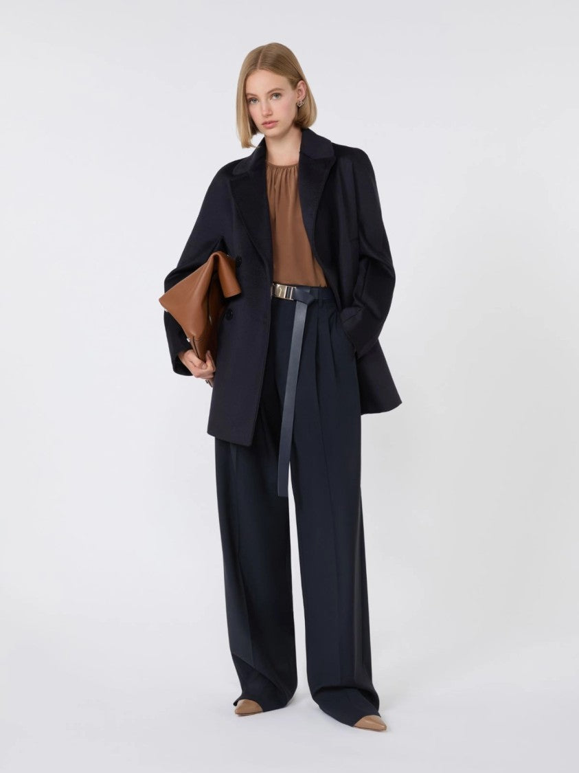 Max Mara Double-Breasted Blue Virgin Wool Coat