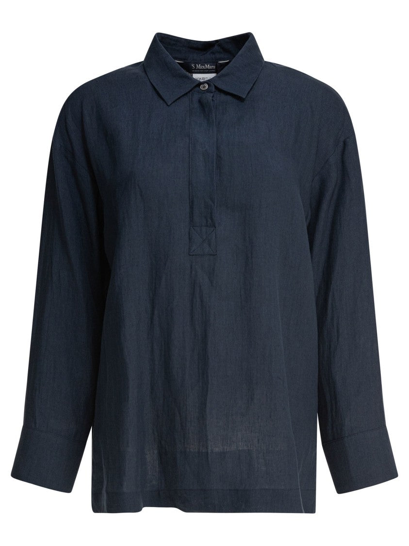 Max Mara Blue Linen Shirt With Classic Collar