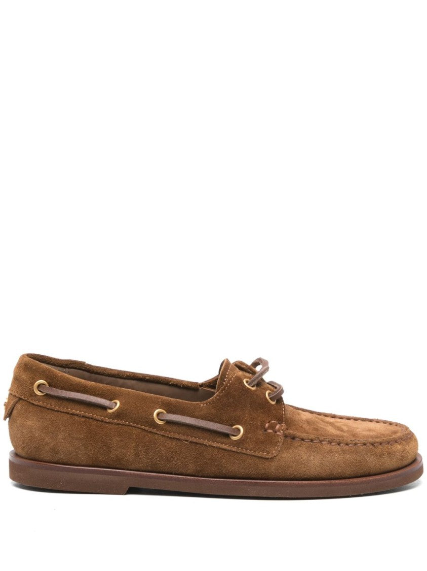 Gianvito Rossi Beige Suede Loafers With Subtle Lacing Details