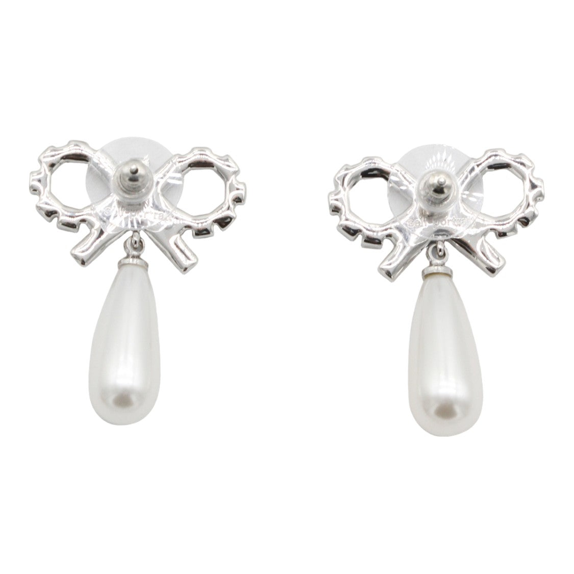 Self-Portrait Bow Design Earrings With Teardrop Pearl Pendant