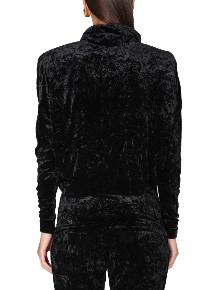 Saint Laurent High Shawl Collar Velvet Turtleneck Top