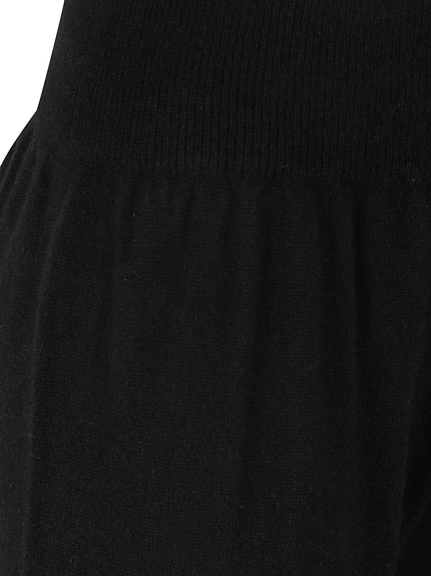 Wlns Cashmere Wide-Leg Black Knitted Trousers With Ribbed Waistband