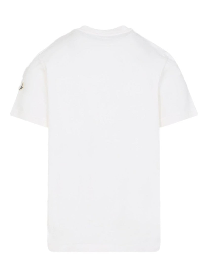 Moncler White T-Shirt With Round Neckline And Logo Patch
