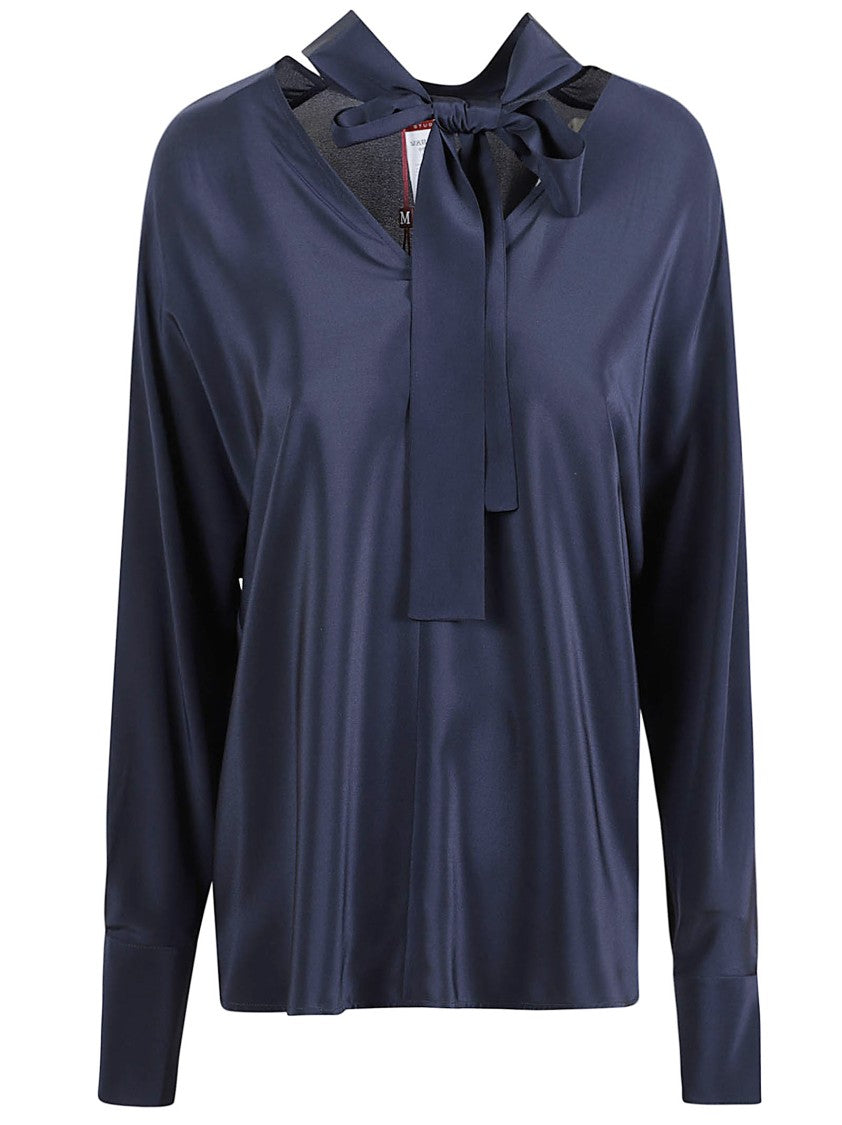 Max Mara Silk Blouse With Deep V-Neckline And Tie Detail