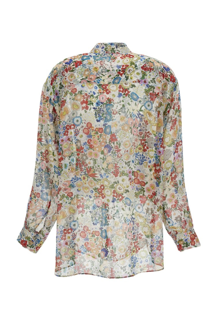 Khaite Sheer Floral Silk Shirt With Long Sleeves