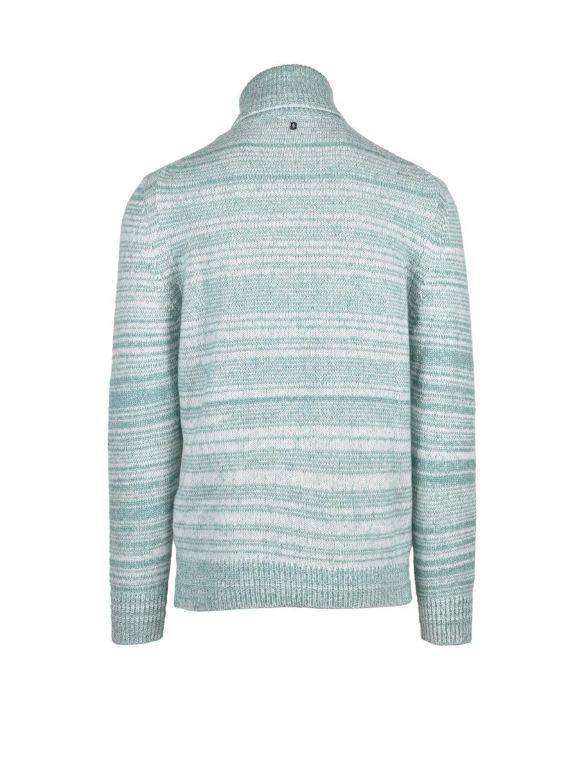 Dondup Aqua Green Textured Mohair-Cotton Blend Turtleneck