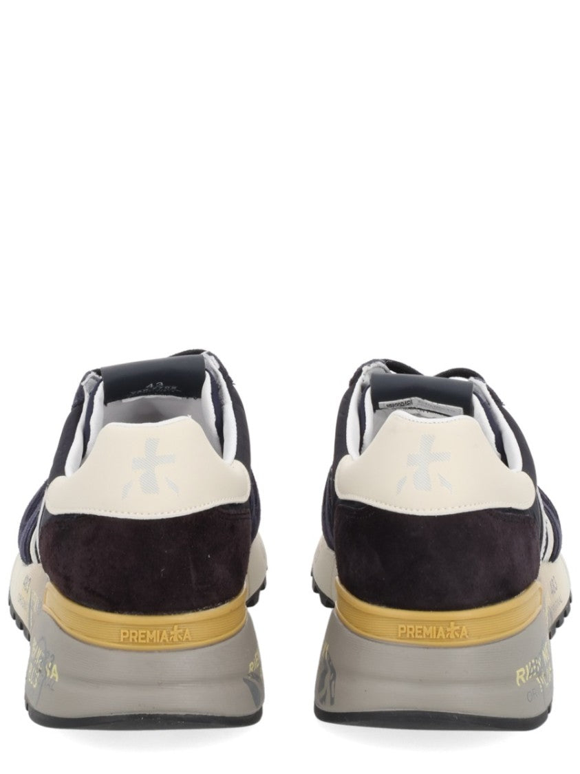 Premiata Navy Blue And Cream Multicolour Sneakers With Graphic Detail