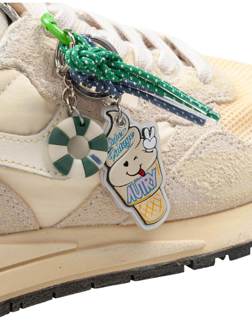 Autry Reelwind Super Vintage Nylon And Suede Sneakers In Ecru And White