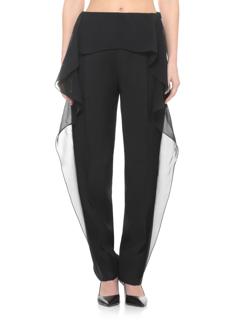 Lanvin Refined Black Wool Pants With Tulle Accents