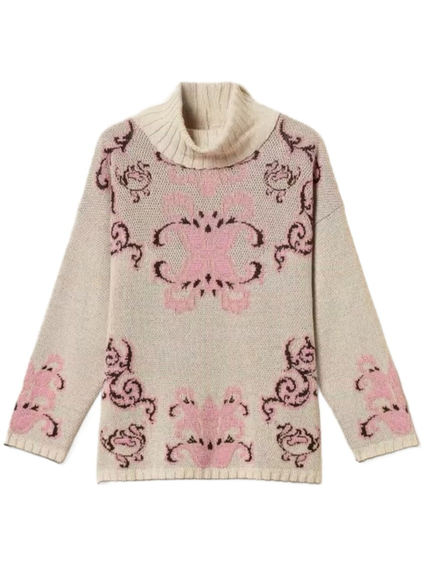 Twin-Set Loose-Fitting High Ribbed Turtleneck Wool-Blend Sweater