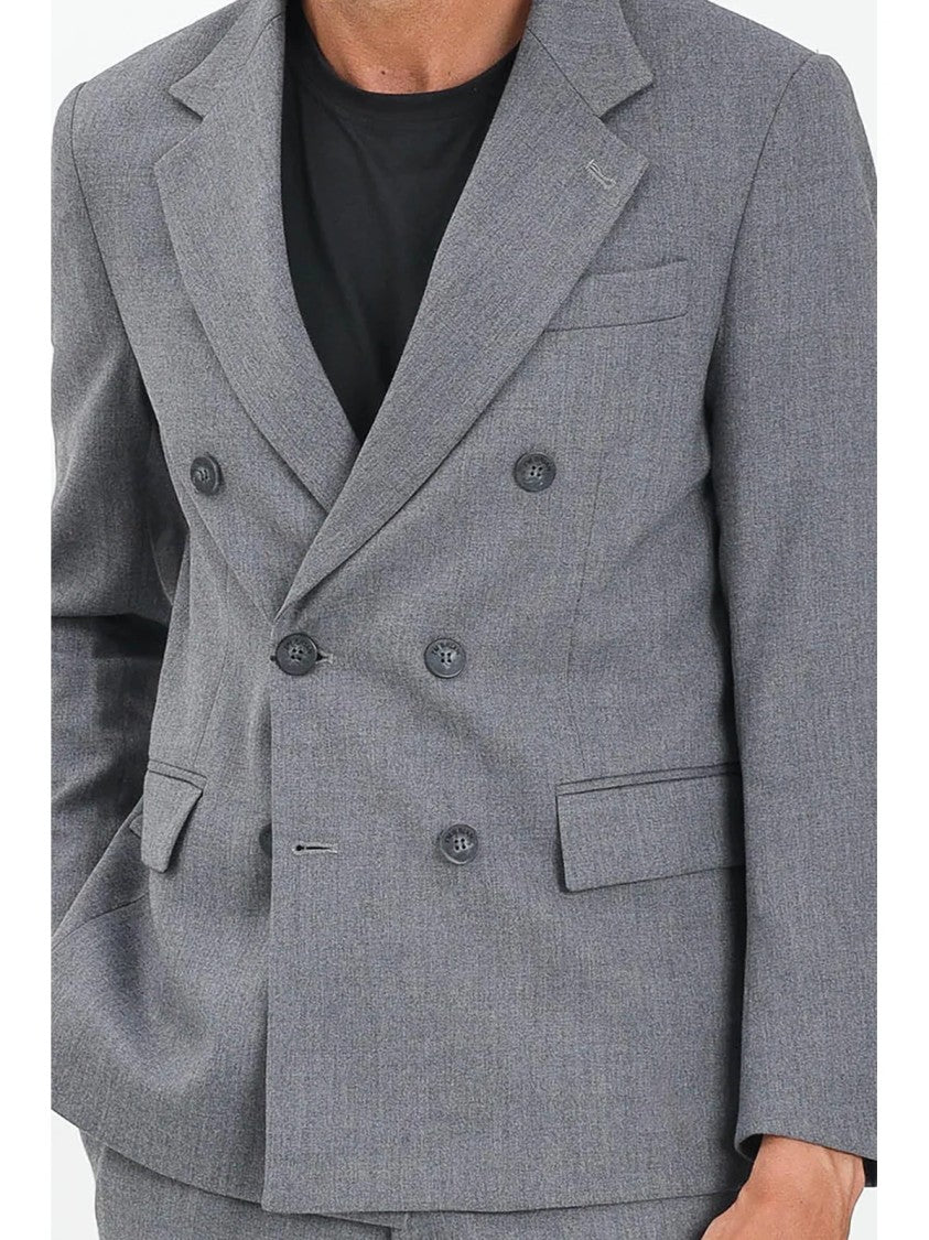 I M Brian Grey Double-Breasted Viscose-Blend Blazer