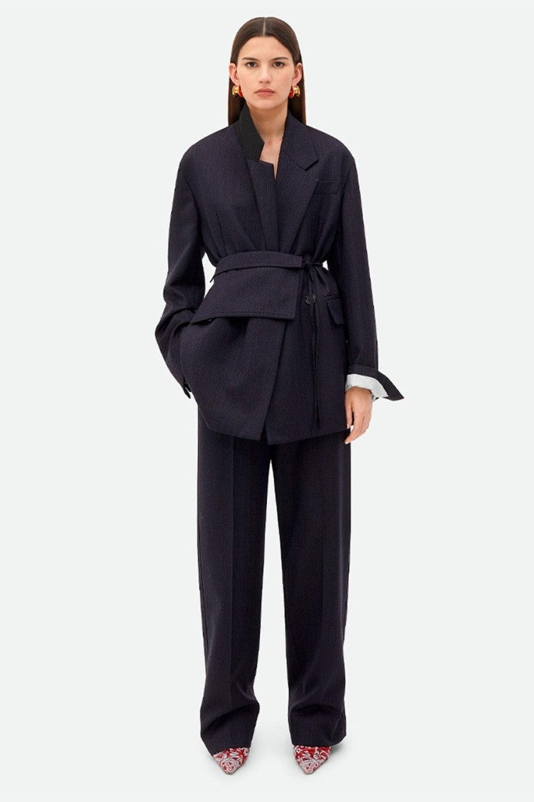 Bottega Veneta Navy Wrap-Front Belted Wool Jacket