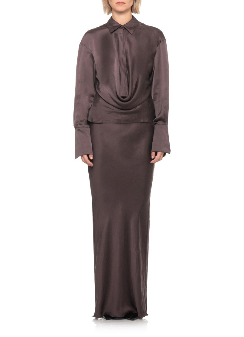 The Andamane Brown Draped Silk Blouse