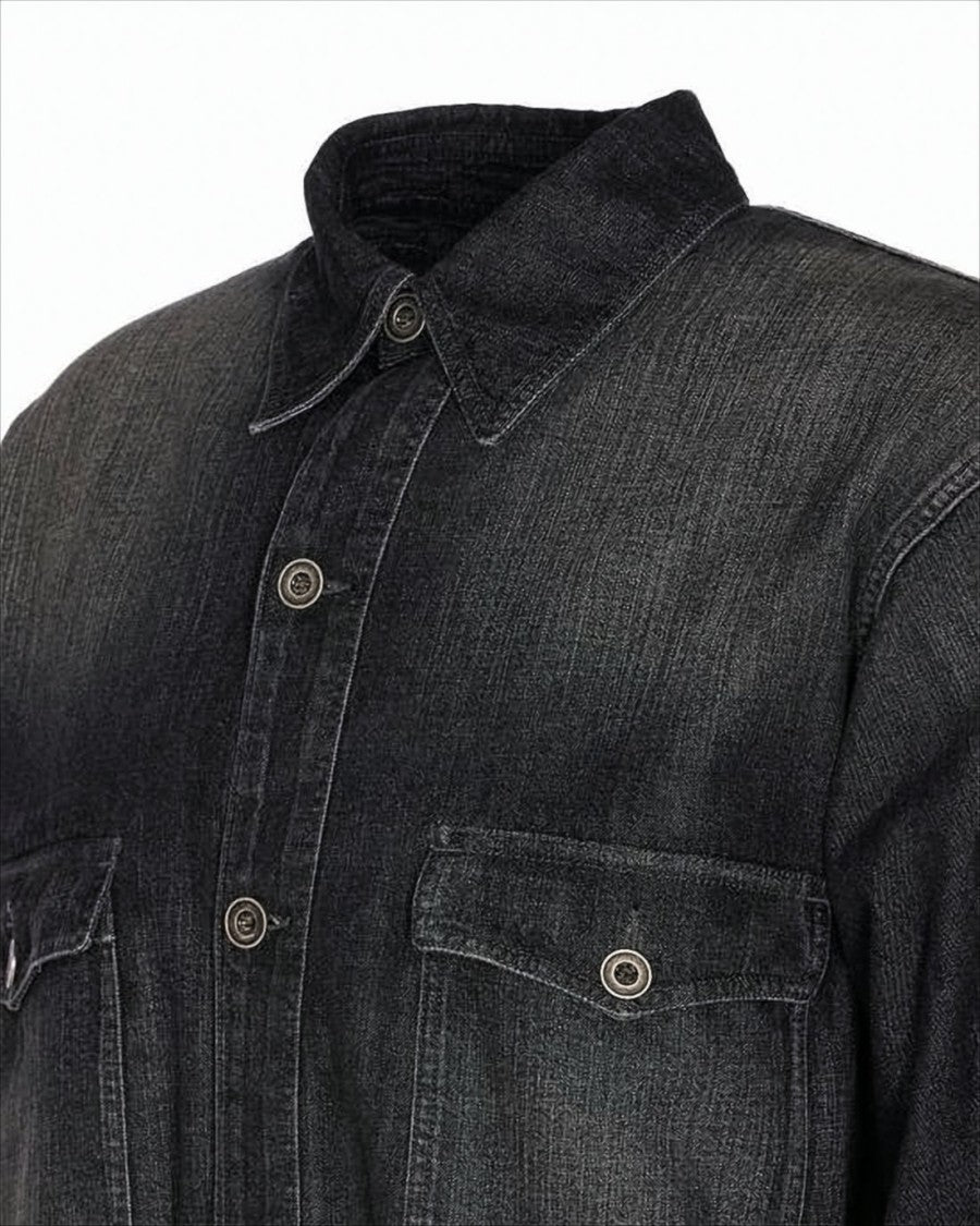 Maison Margiela Washed Black Denim Jacket With Classic Collar And Flap Pockets