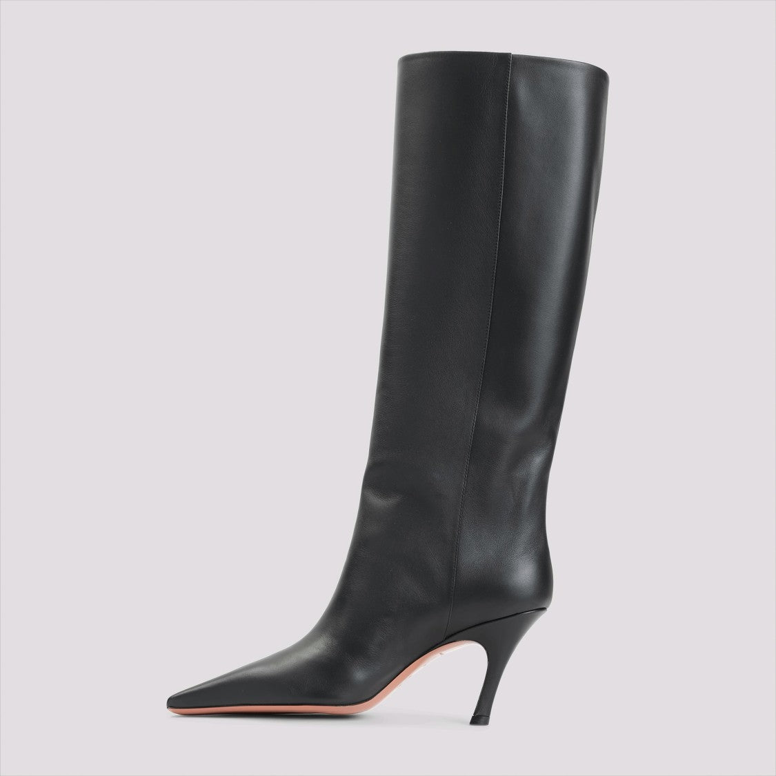 Amina Muaddi Mona 80 Black Leather Boots