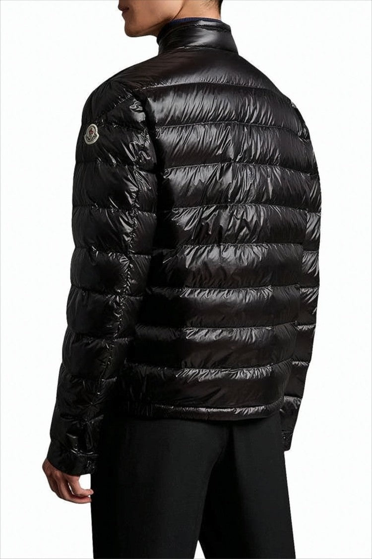 Moncler Cropped Black Puffer Jacket With Horizontal Quilting And High Collar