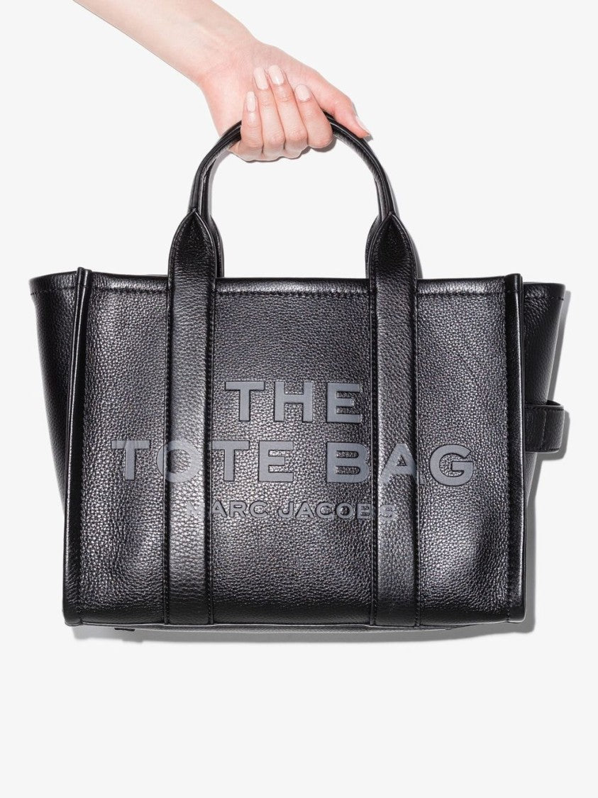 Marc Jacobs Black Gold-Tone Hardware Leather Tote Bag