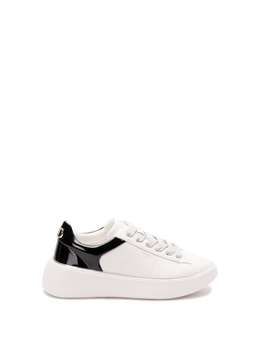 Twin-Set Leather Sneakers With Glossy Heel Panel