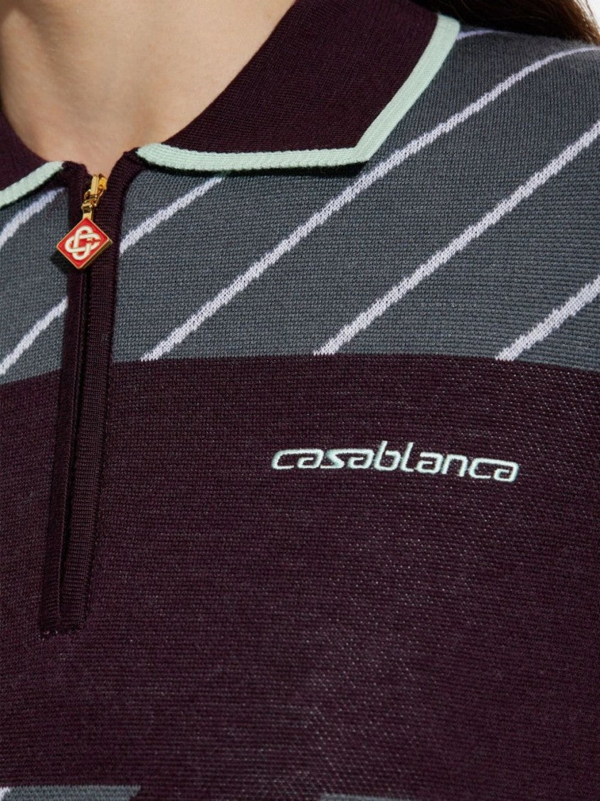 Casablanca Violet Geometric Pattern Sweater With Zip-Up Collar