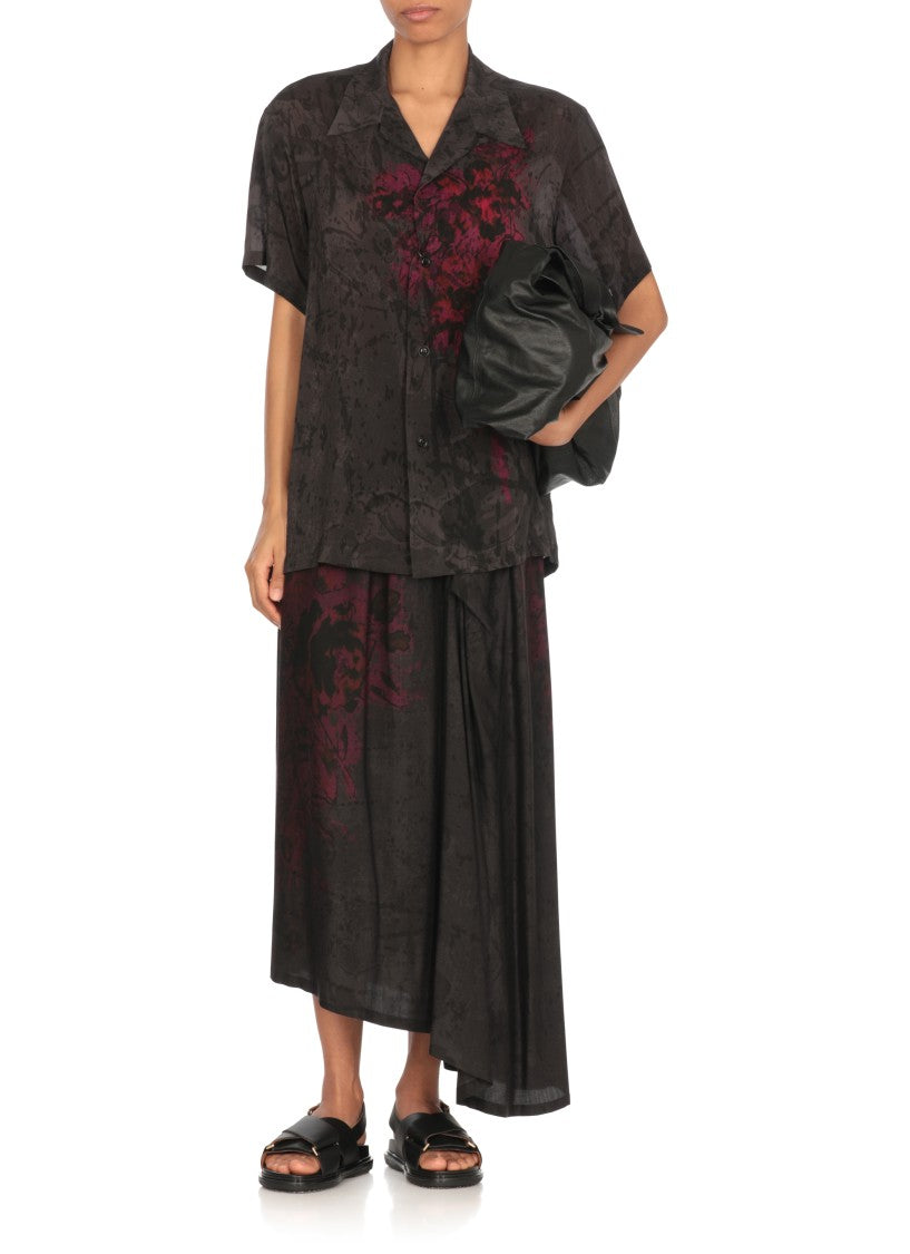 Y's Black Skirt With Print