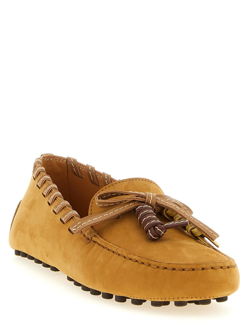 Tod's Nubuck Flats With Woven Leather Detail And Tassels