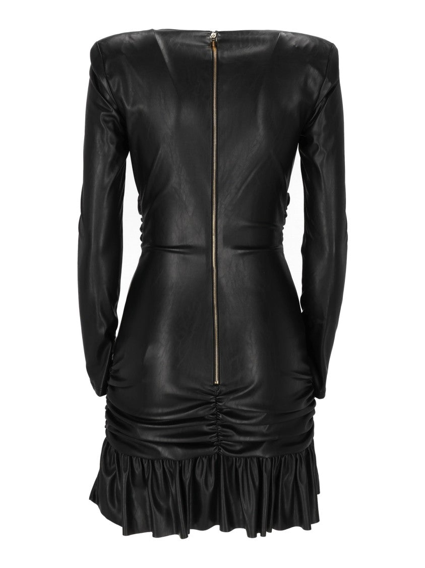 Elisabetta Franchi Faux Leather Mini Dress With Twisted Knot Detail