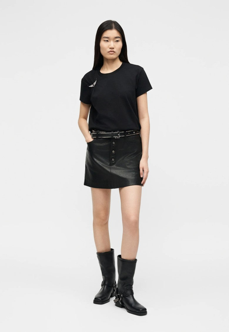 Zadig & Voltaire Short-Sleeved T-Shirt With Silver Wing Brooch Detail