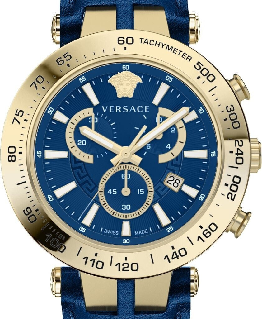 Versace Chronograph Watch With Gold-Tone Steel Case And Blue Dial