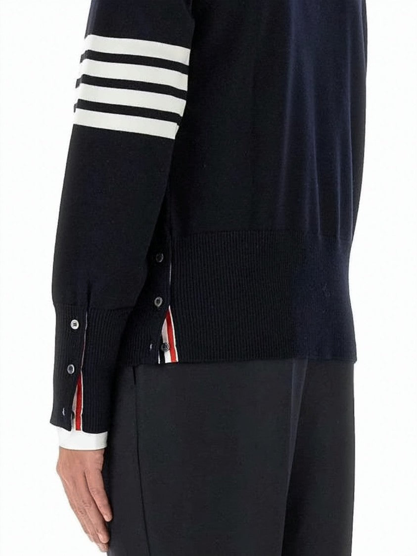 Thom Browne Navy Wool Sweater With Dachshund Outline And Stripe Details