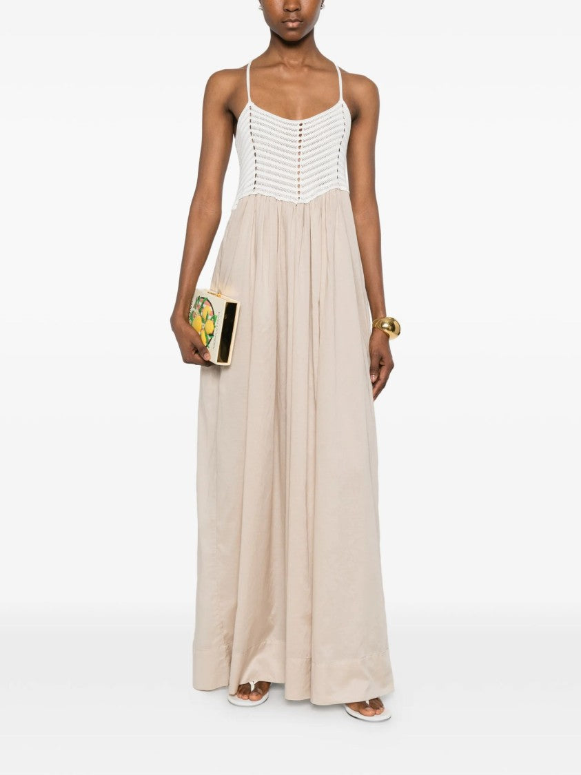 Jucca Two-Tone Fitted Crochet Maxi Dress
