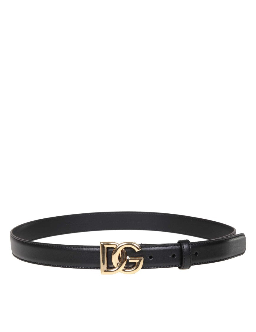 Dolce & Gabbana Belt In Calfskin With Crossed Dg Logo
