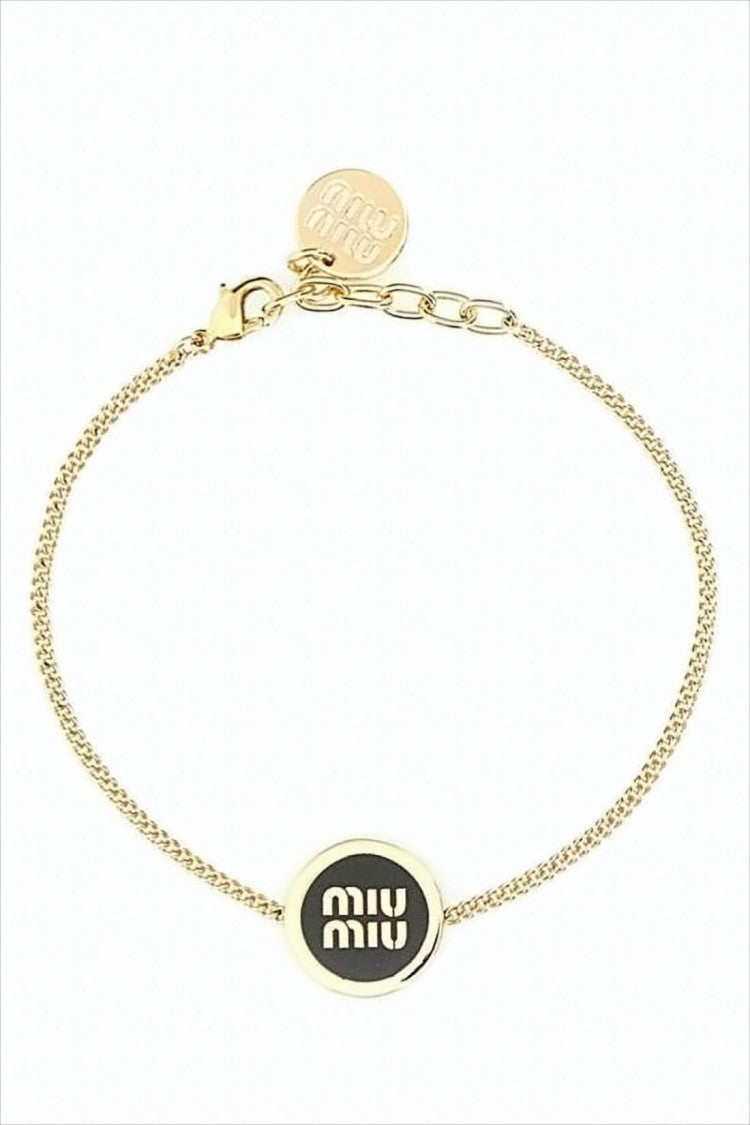 Miu Miu Gold-Tone Brass Bracelet With Oval Pendant