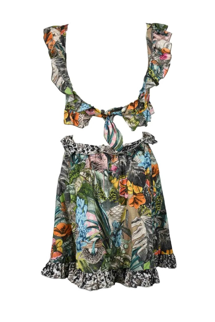 Anjuna Ruffled Mini Dress With Botanical Print