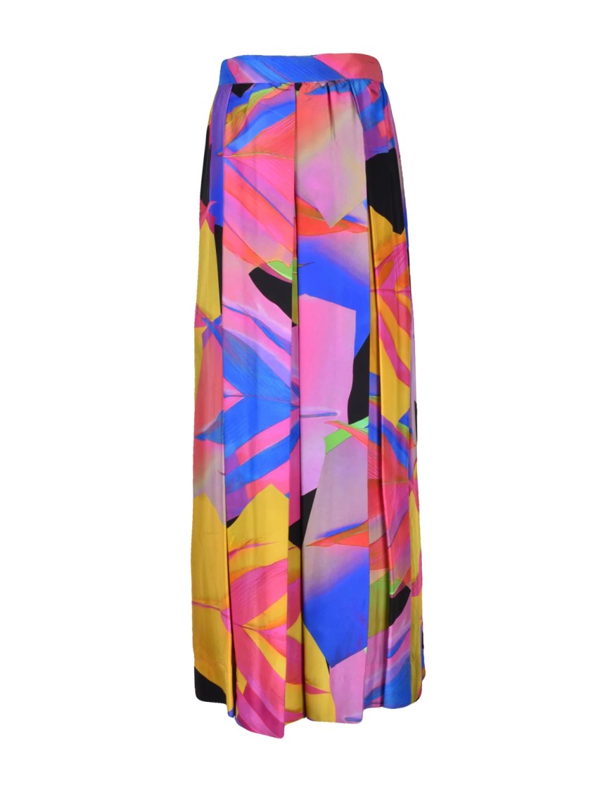 Sara Roka Multicolor Abstract Pattern Tulle Underskirt Silk Maxi Skirt