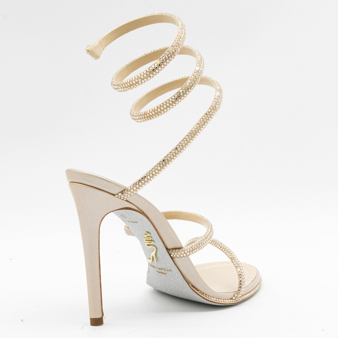 René Caovilla High-Heeled Sandals With Crystal-Embellished Ankle Strap