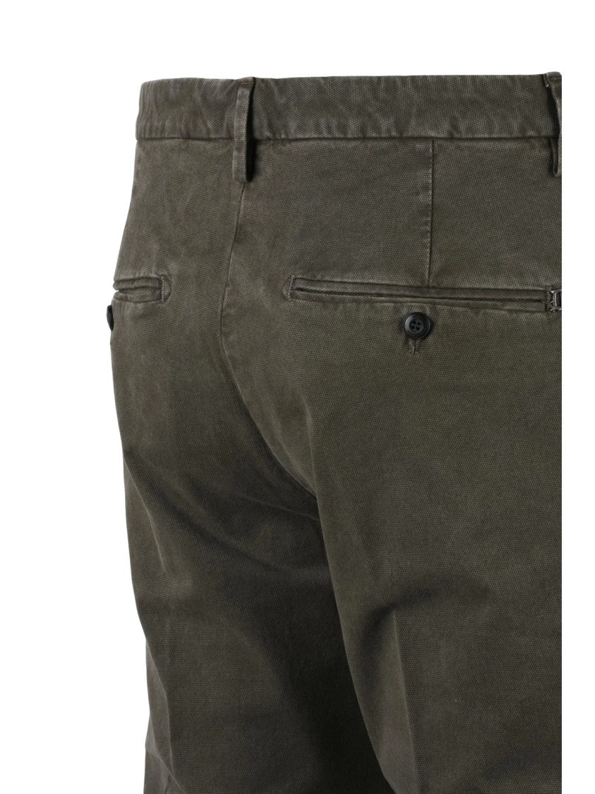 Dondup Military Green Spiritissimo Slim-Fit Cotton-Linen Blend Trousers