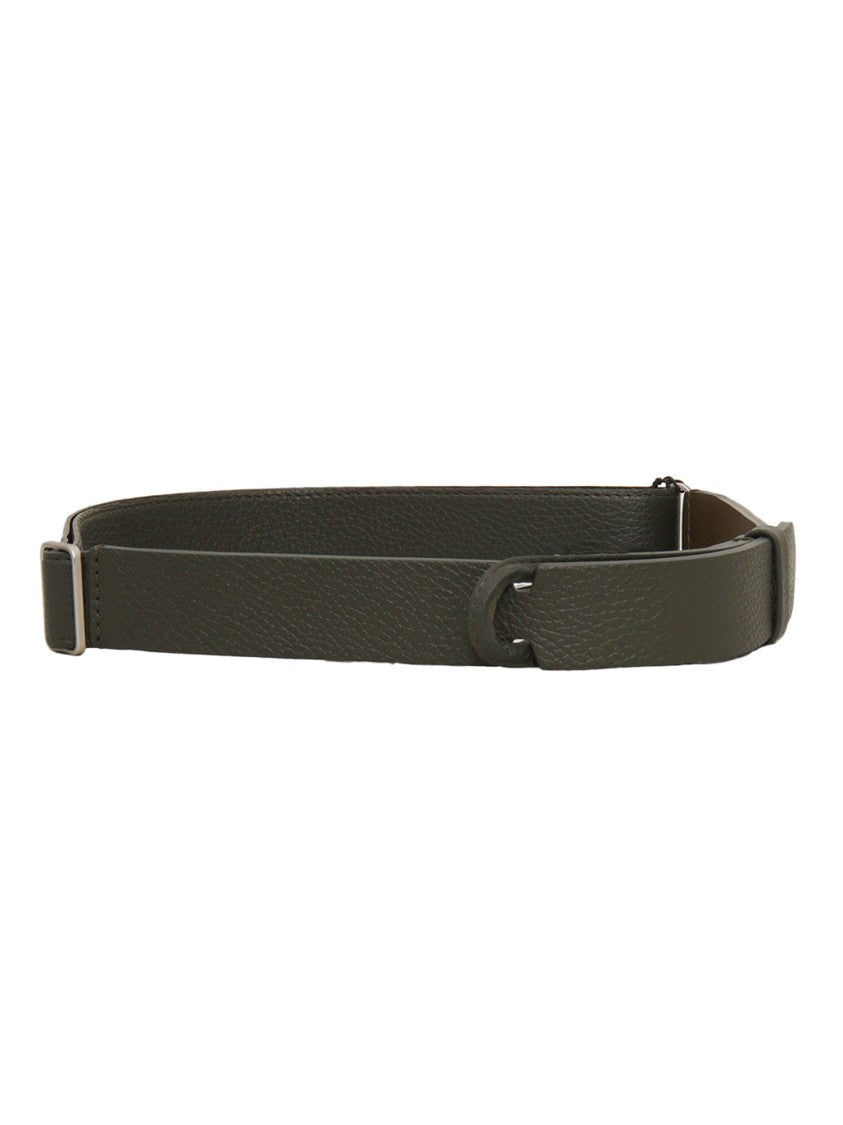 Claudio Orciani Textured Green Calf Leather Belt With Integrated Buckle