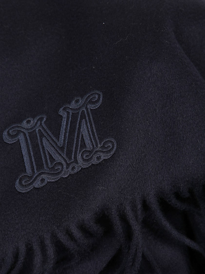 Max Mara Fringed Black Scarf With Subtle Logo Embroidery