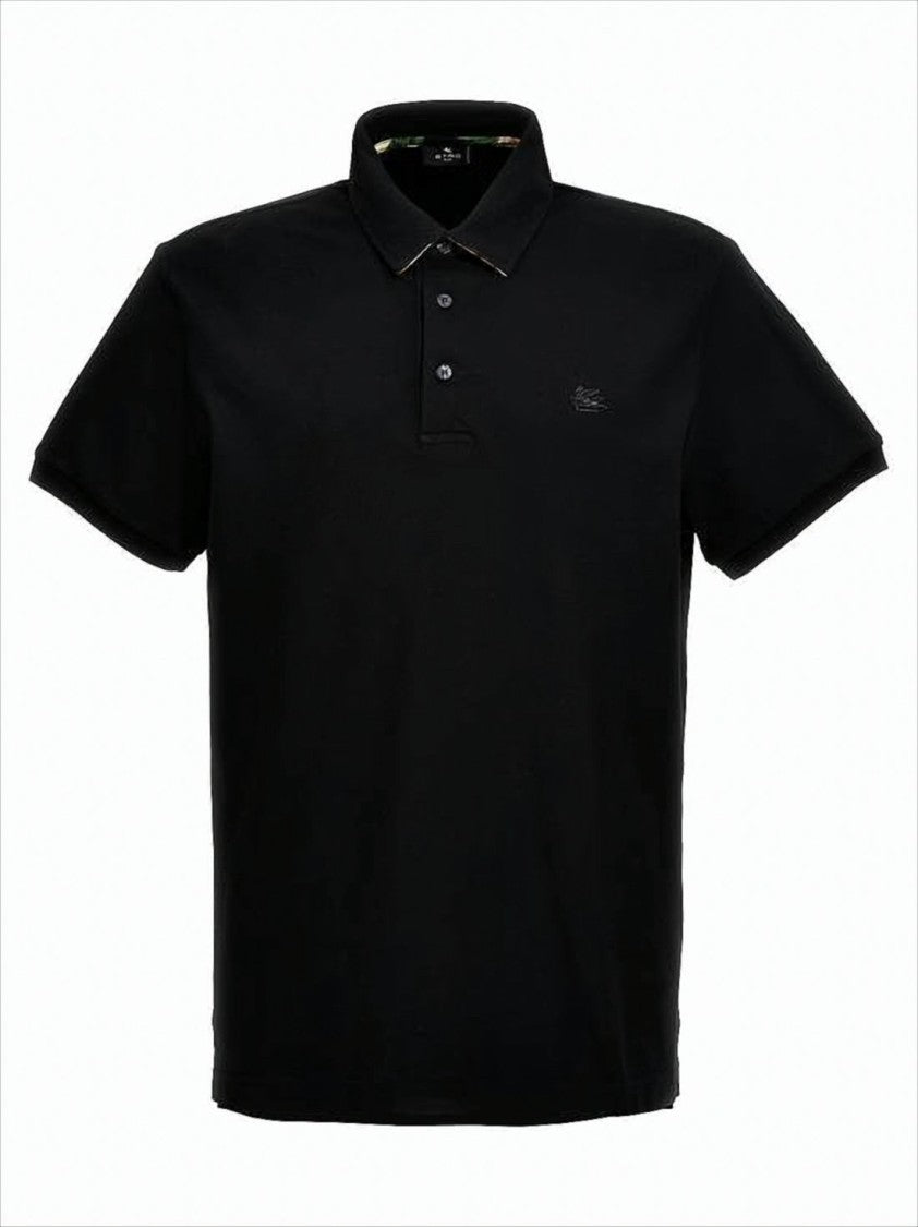 Etro Short-Sleeve Black Polo Shirt With Embroidered Logo