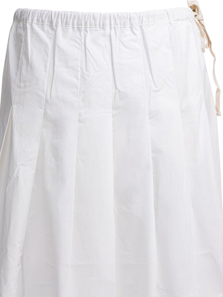 Soeur Knee-Length White Cotton Skirt With Elastic Waistband And Fabric Tie