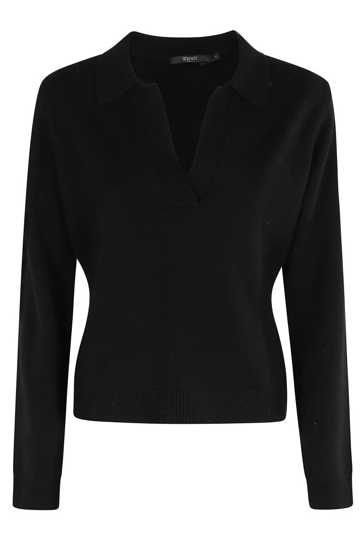 Seventy Long-Sleeve V-Neck Polo Shirt In Luxurious Wool-Cashmere Blend