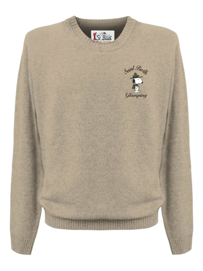 Mc2 Saint Barth Beige Crew Neck Sweatshirt With Ribbed Details